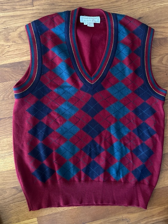 Tricots St Raphael Other - Men's Argyle V-Neck Sweater Vest in Burgundy and Blue